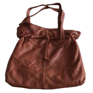 Brown Leather Shoulder Bag Soft Leather Tie Front Snap Closure